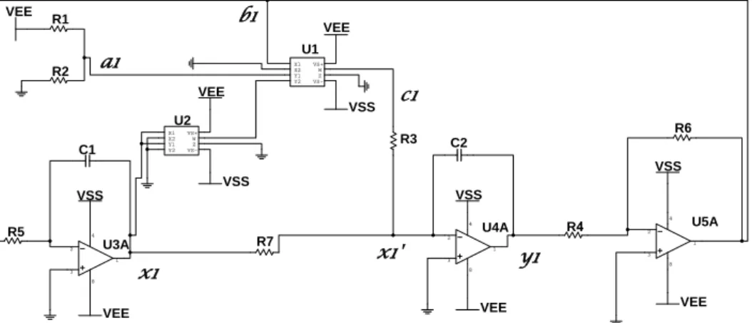 Figure 3.2: Circuit model of the vdP oscillator, representing the oscillator 1.