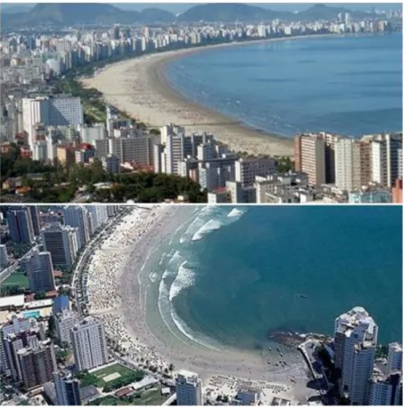 Figura 3: Processo de urbanização na Praia de Santos e no Guarujá, respectivamente. 