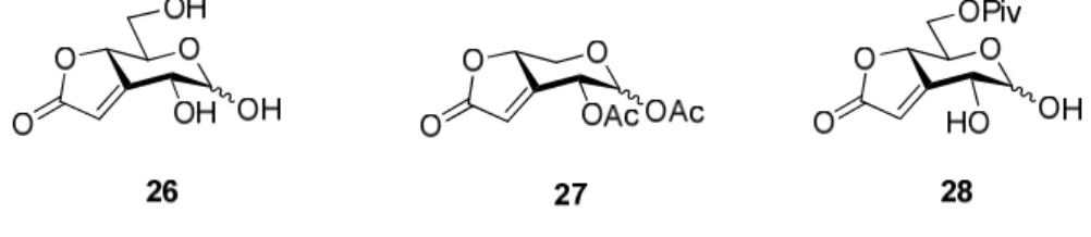 Fig. 2. Estrutura dos derivados de açúcares sintetizados nos quais a unidade butenolida  se encontra fundida ao anel de piranose nas posições 3 e 4