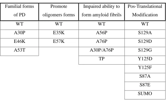 Table 4. Groups of  mutants  used  for the study. The group  with familial form of PD  was transfected  with  either  WT or R621C synphilin-1