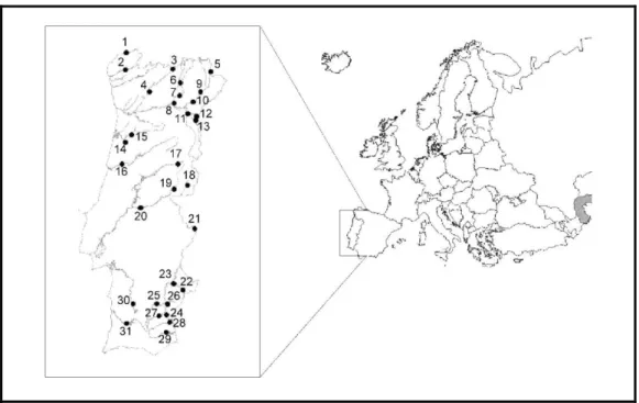 Figure 1. Location of sampling sites. Numbers refer to Table 1. 