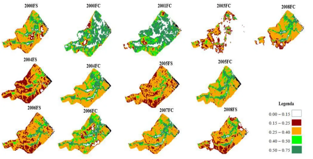 Figura 6  –   Mapas de NDVI para Floresta Nacional de Sobral.   