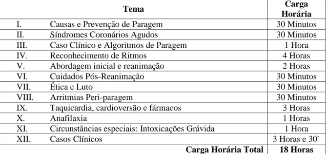 Tabela 6 – Conteúdos Programáticos do Curso SAV 