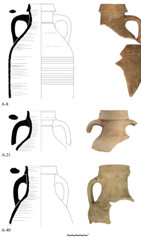 Fig. 9. Ánforas Mauritana Occidental III fragmentarias (A-8, A-21, A-40).