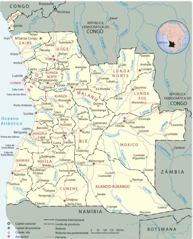 Figura 1: Mapa Político de Angola. Disponível em &lt;http://www.africa-turismo.com/mapas/angola.htm&gt; acesso  em 21 de agosto de 2012