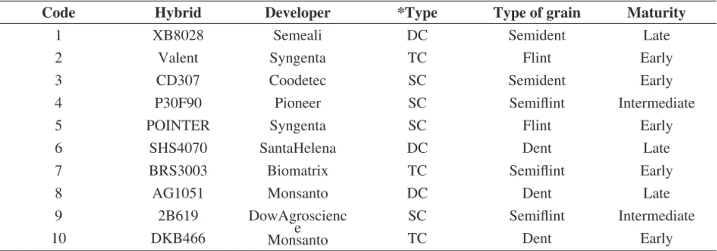 TABLE 1 – Description of commercial maize hybrids used in this research