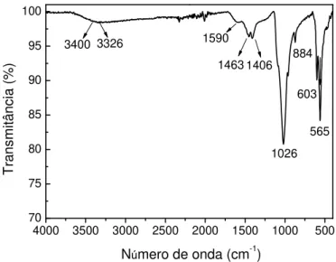 Figura 4.6 – Espectro de infravermelho-Transformada de Fourier (IV-TF) para o carvão  de ossos bovinos virgem em pastilha de KBr