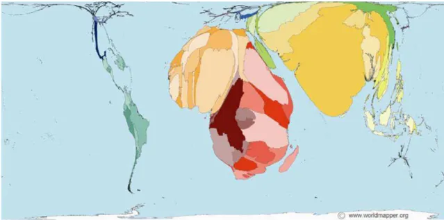 Figura 2 - Tamanho do território dos países de acordo com a proporção de mortes maternas  ocorridas