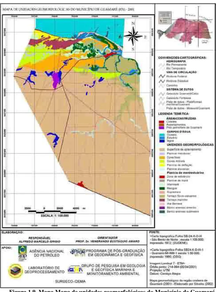 Figura 1.9. Mapa Mapa de unidades geomorfológicas do Município de Guamaré  (RN). Fonte: Grigio, 2003 