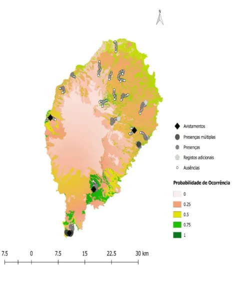 Figura  3.5-  Mapa  definitivo  de  distribuição  potencial  da  coruja-das-torres  em  São  Tomé