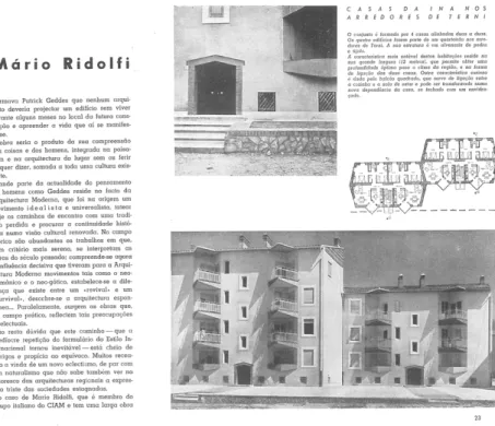 Figure  2.  Excerpt  of  the  paper  Três  obras  de  Mário  Ridolfi  [Three  Works  by  Mario  Ridolfi],  “Arquitectura”,  57/58