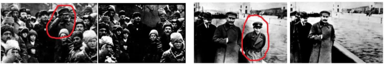 Fig. 2 – Trotsky apagado mais uma vez em foto junto          Fig.3 – Yezhov, apagado da foto após ter sido executado     