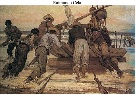 Figura 13: Jangada rolando para o mar (1950), óleo sobre tela de Raimundo Cela.