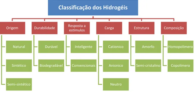 Figura 4 - Diagrama esquemático das classes de hidrogéis 