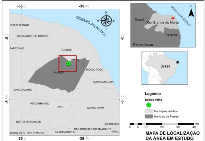 Figura 3: Mapa de localização da comunidade de Bebida Velha, fixada no município de Pureza/RN, Brasil