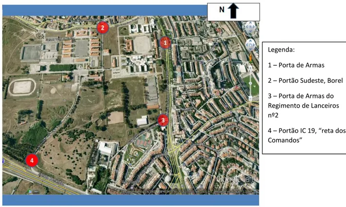 Figura 3: Planta de localização de acessos do Aquartelamento da Academia Militar na Amadora