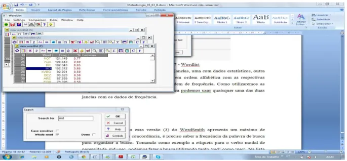 Figura 3.9. Janelas do WordList no WordSmith Tools. 