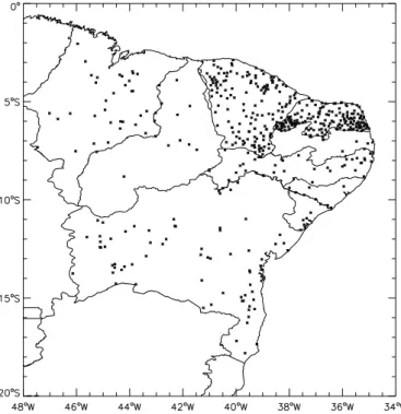 Figure 3.1: Raingauge station distribution over NEB used in this study.