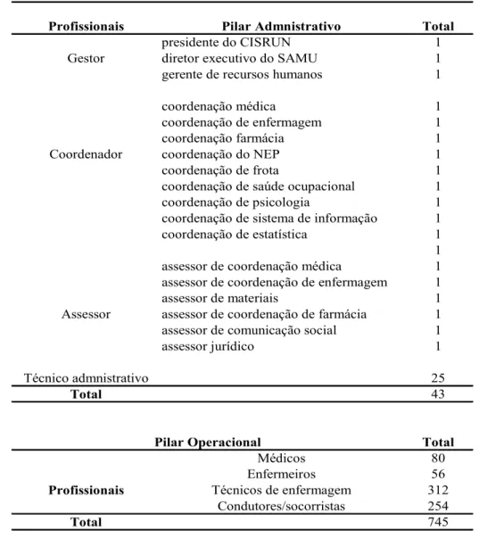 Tabela 2- Profissionais do SAMU Macro Norte, Montes Claros, Minas Gerais, Brasil 2015