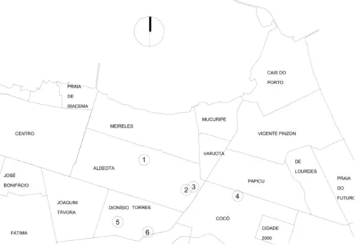 Figura 7- Localização das  principais residências  projetadas pelo arquiteto. 1) L. 