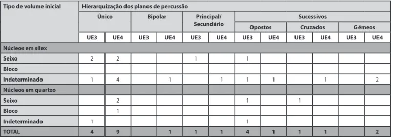 Fig. 20 - Tipo de volume inicial dos núcleos e hierarquização dos planos de percussão.