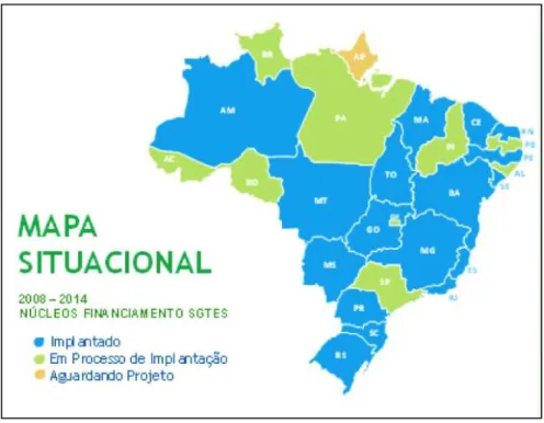 Figura 2. Mapa situacional da implantação do Programa Telessaúde Brasil Redes (BRASIL, 2014) Dentre os objetivos do Programa Telessaúde Brasil Redes podemos destacar: 