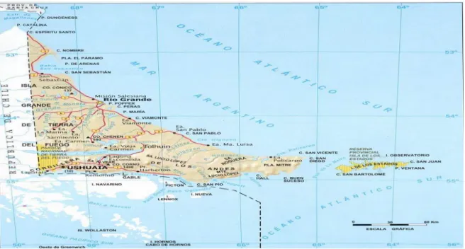 Figura 3: Mapa de localização da província da Terra do Fogo 