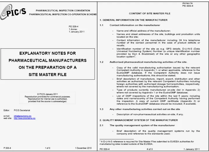 Figura  9  -  Documento  Explanatory  Notes  for  Pharmaceutical  Manufacturers  on  the  Preparation  of  a  Site  Master File - páginas 1 e 4