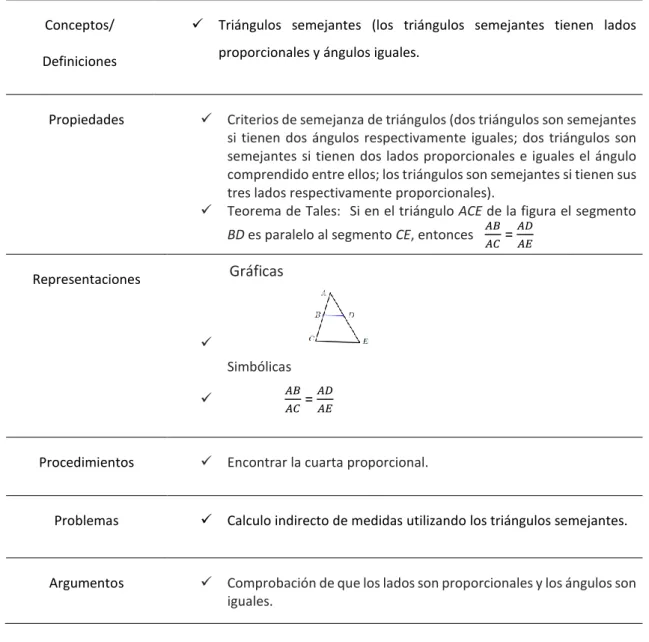 Tabla 2 – Configuración epistémica de los triángulos semejantes (CE1). 