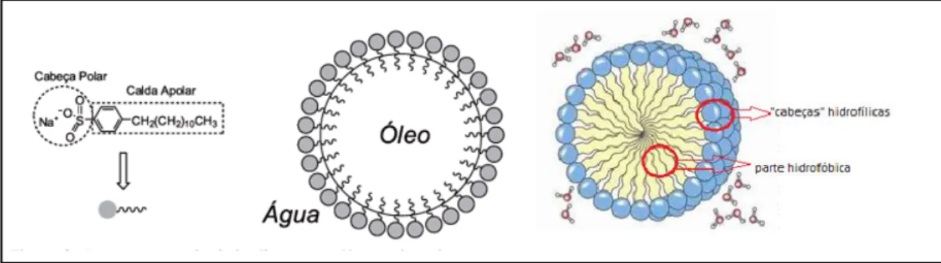 Figura 7 –  Representação dos emulsionantes em emulsões de água e óleo 