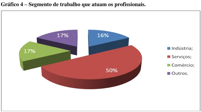 Gráfico 4 – Segmento de trabalho que atuam os profissionais. 