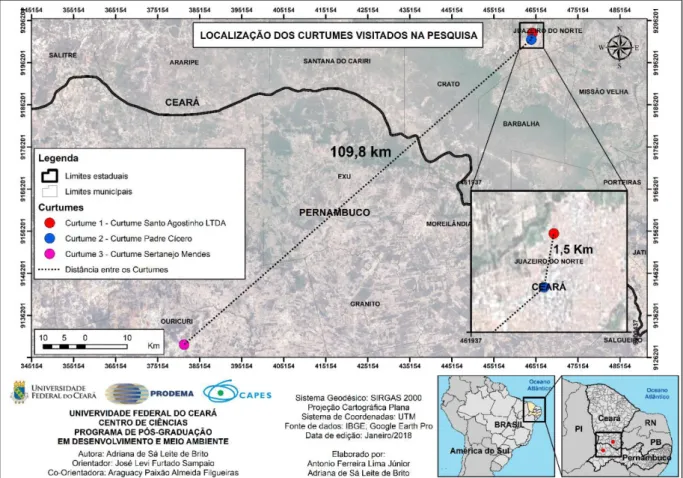 Figura 27  –  Mapa de localização dos curtumes fornecedores de matéria prima 