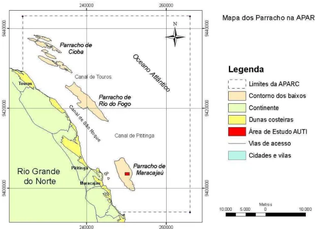 Figura 2.4. Mapa dos contornos dos Parrachos e dos limites da APARC (modificado de  Amaral, 2002)