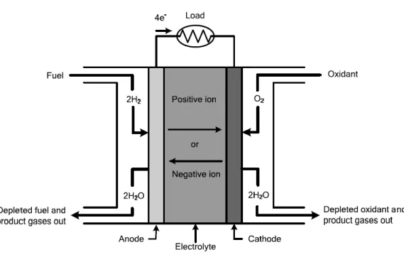 Figura 2.3  – Diagrama esquemático básico de uma unidade de célula de combustível [4].