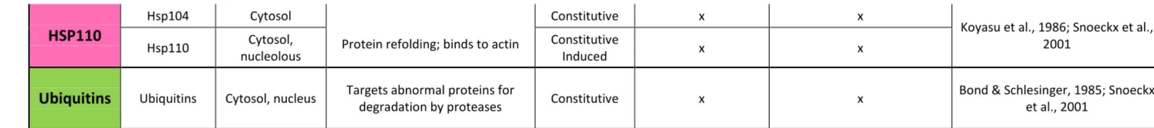Table 2. Special group of HSPs: Glucose Regulated Proteins. 