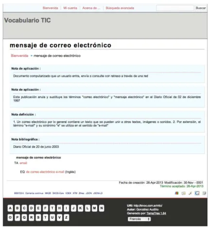 Figura 4. Visualización de un término en el tesauro TIC TemaTres 