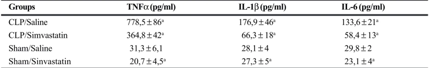 TABLE 2 - Values of TNF α, IL-1β e IL-6 from the studied rats