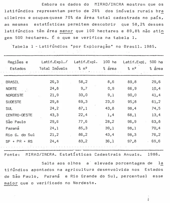 Tabela 1 - l.e t í f ún d í o s &#34;por Exploração&#34; no ·Brasil. 1985.