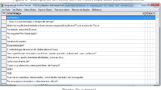 Figura 1 - Exemplo de um texto com as frases separadas automaticamente 