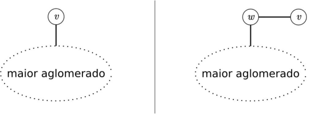 Figura 3.1: Ilustra¸c˜ao das duas formas como o s´ıtio v pode se conectar ao maior aglomerado