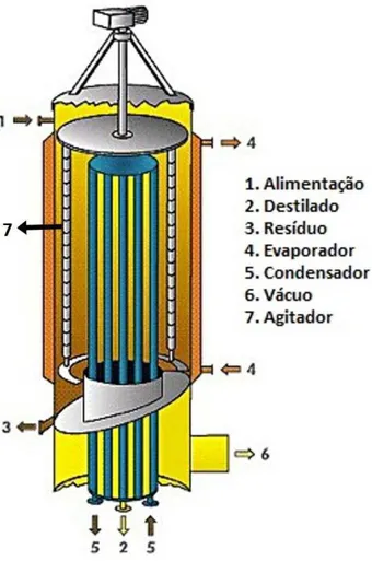 Figura 2.3: Esquema simplificado de um destilador molecular de filme descendente 