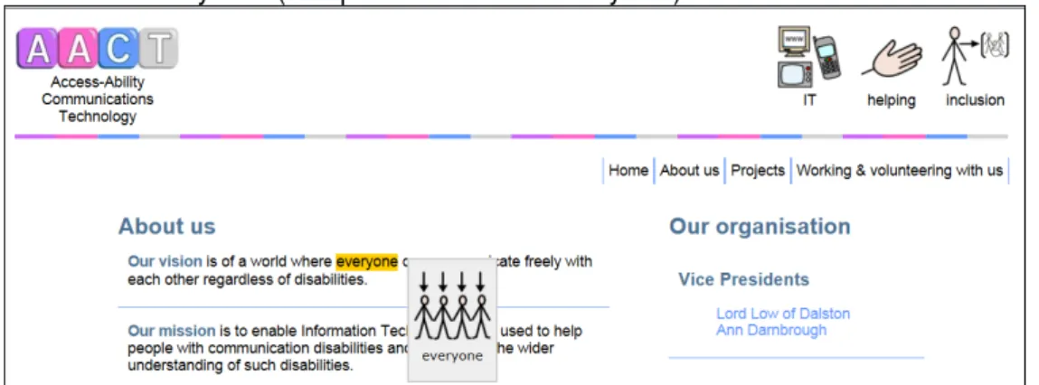 Figure  4  -  Access-Ability  Communications  Technology  website  (detail),  showing  a  pop- pop-out symbol (to represent the word ‘everyone’)