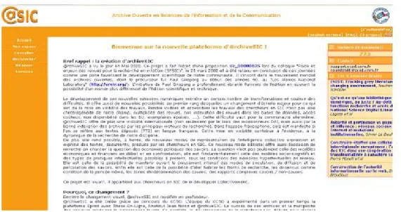 Figura 5: Archive Ouverte en Sciences de l'Information et de la Communication  Fonte: http://archivesic.ccsd.cnrs.fr/