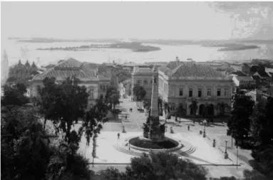 Figura 4 - A antiga Praça da Matriz com os prédios gêmeos (Theatro  São Pedro e Tribunal do Júri)