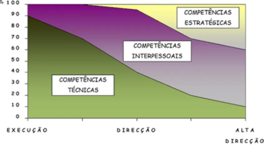 Figura 11 - As competências necessárias aos vários níveis da organização  Fonte: Davies e Newstrom (1989, p