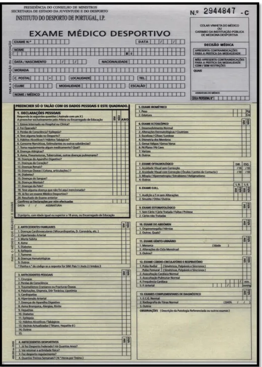 Figura 3 - Exemplo do impresso para realização do exame médico-desportiva 