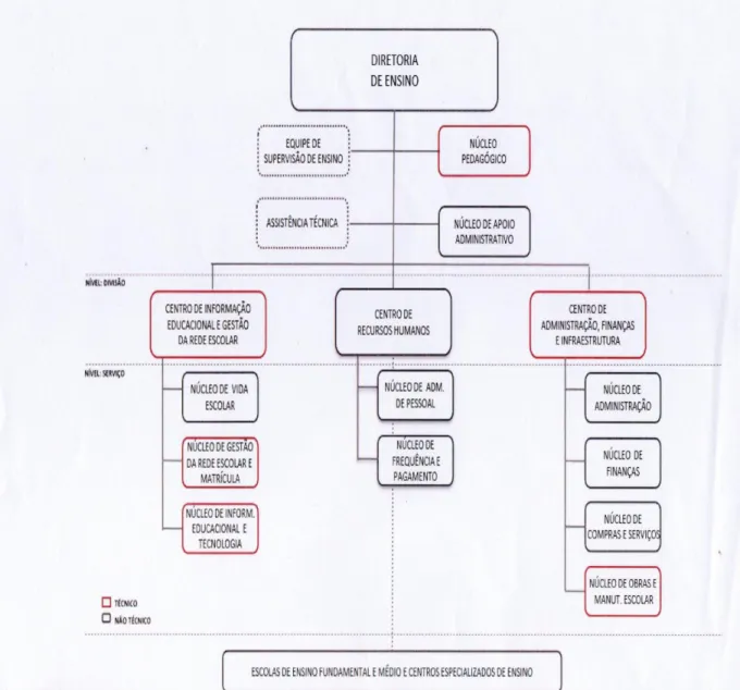 Figura 04- Estrutura das Diretorias de Ensino de acordo com a reorganização da SEE/SP determinada pelo  Decreto Estadual 57141/2011