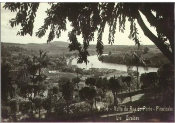 Figura 2 – Vista do Rio Piracicaba e da Rua do Porto, a partir da atual Praça Miguel Dutra,  início do século 20 