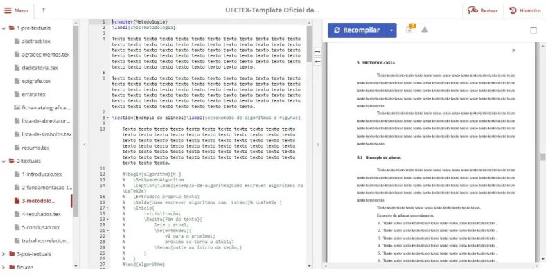 Figura 6  –  Template estruturado no ShareLaTeX. 