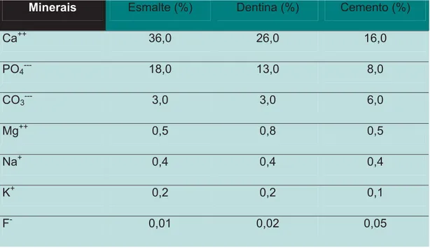 Tabela 1 – Composição química do elemento dentário 